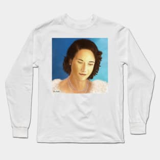 Painting of a Beautiful Young Elegant Woman, Looking Down and Smiles Long Sleeve T-Shirt